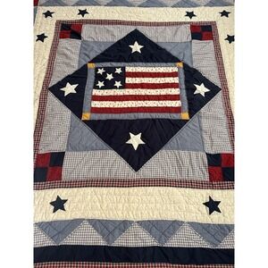 Vintage Patriotic American Flag Quilt Cotton 82x80 Americana Floral Blanket